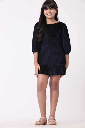 Navy Blue Solid Flounce Dress, Navy Blue, image 1